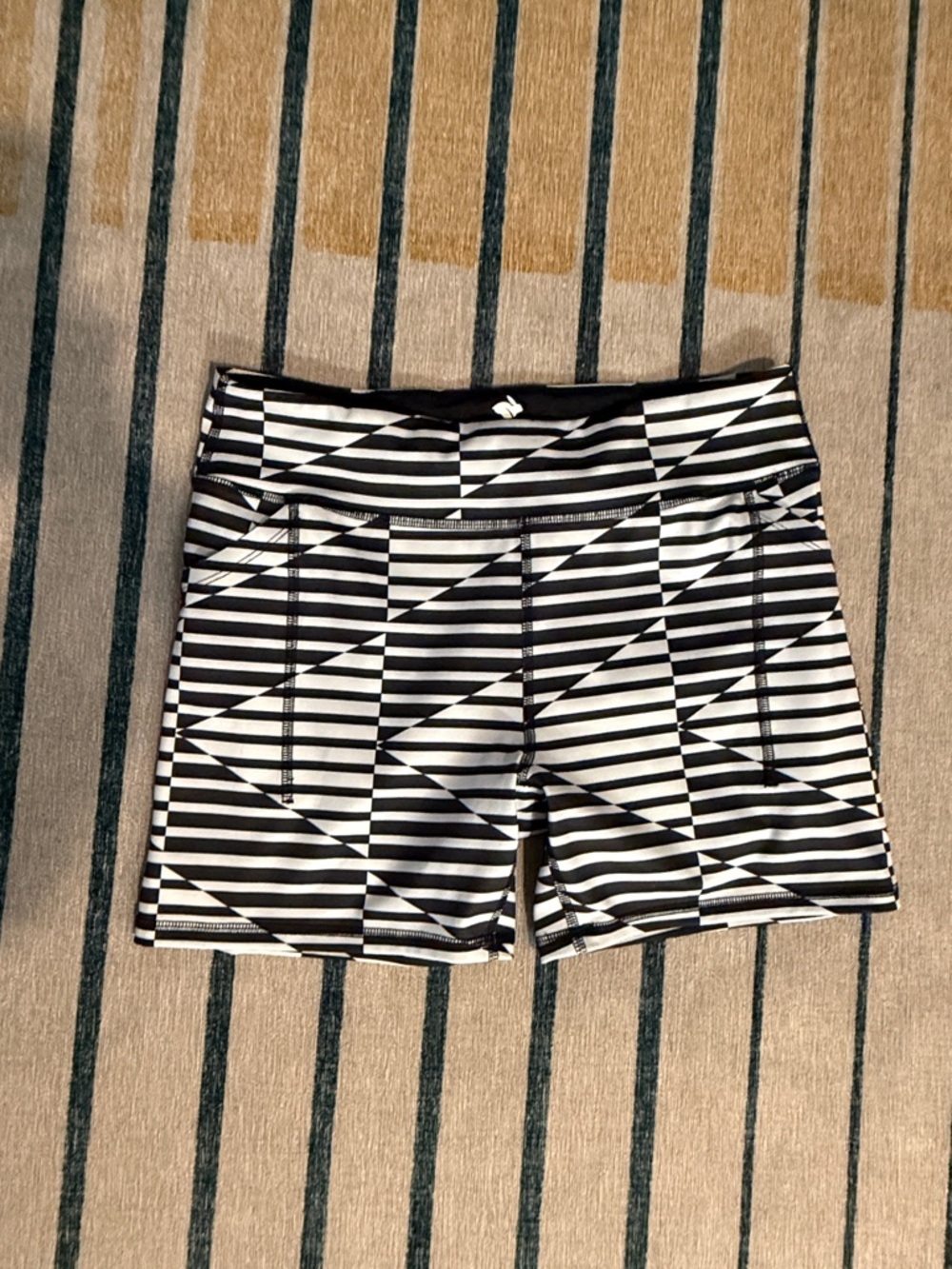 Women's Black and White Striped Athletic Shorts